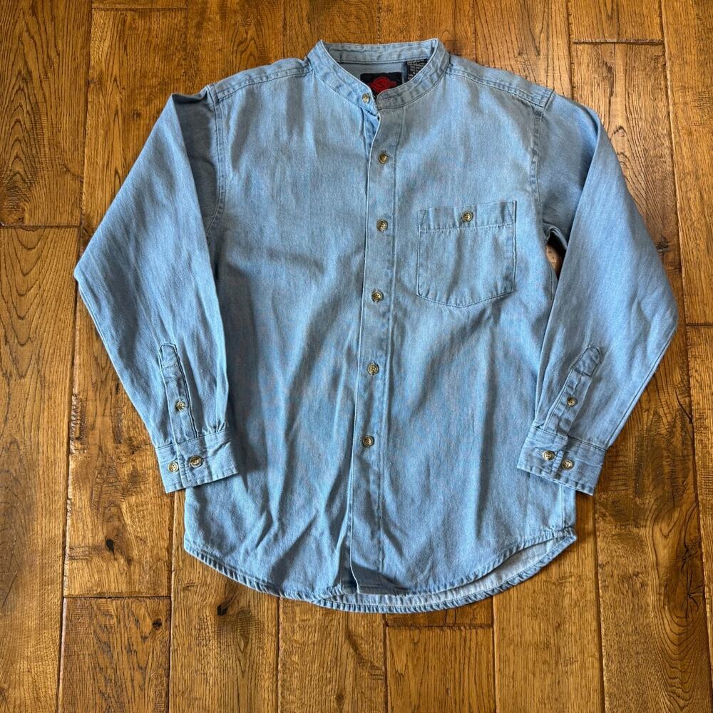 VTG 90s Y2K Santana Denim Boy's Button Down Long Sleeve Shirt Youth Sz 12-14